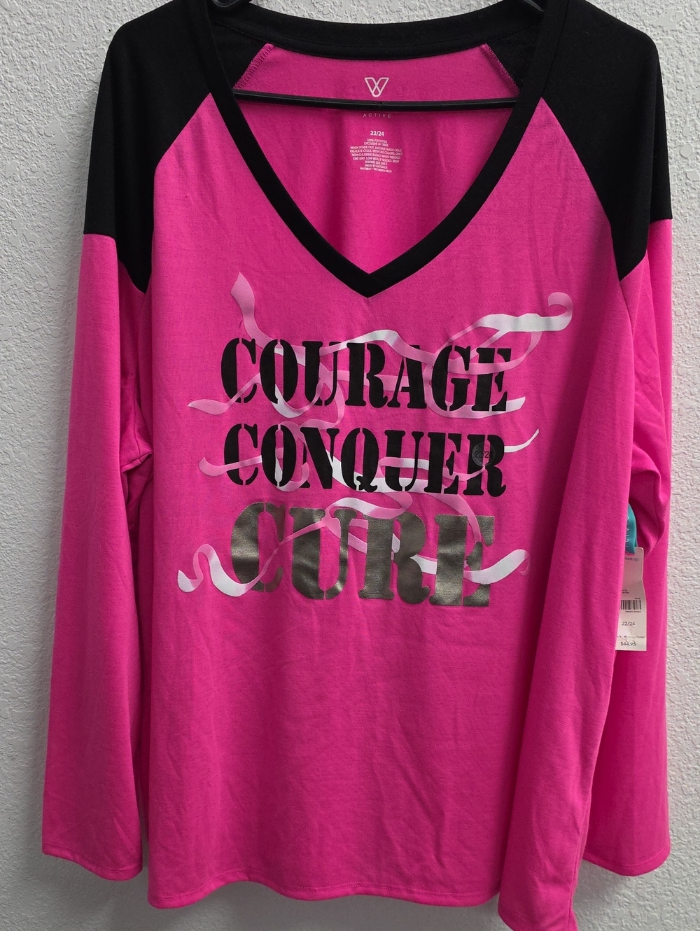 LIVI Active Pink Raglan Graphic  V-Neck Top 22/24 NWT